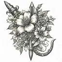 delicate dagger libra constellation with marigold flowers and larkspur  tattoo design idea