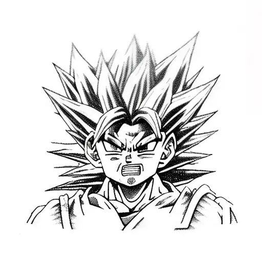 A realistic portrait of Goku in his Super Saiyan form tattoo design idea