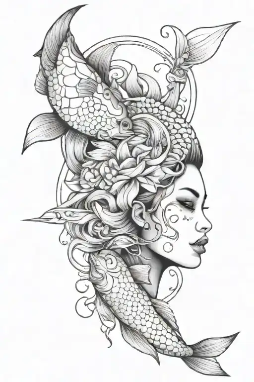 Girl Face Who's Ethnicity Is black-American And Korean family Sagittarius Leo Aquarius Cancer Taurus ying yang koi fish tattoo design idea
