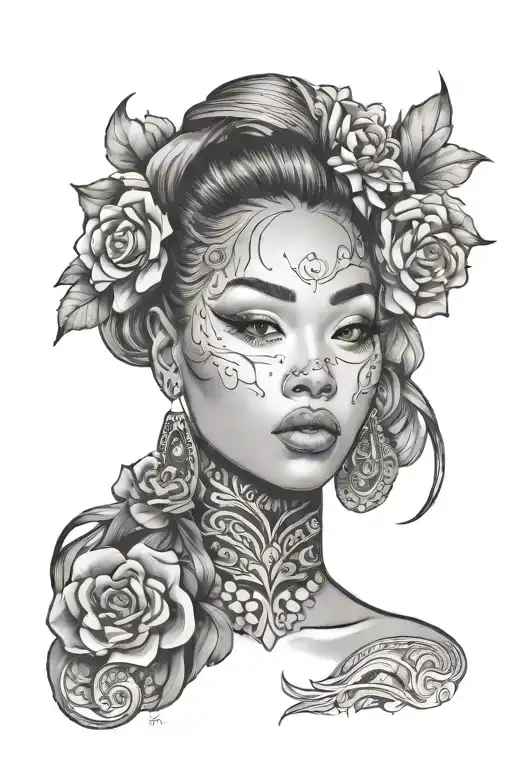 Girl Face Who's Ethnicity Is black-American And Korean   tattoo design idea