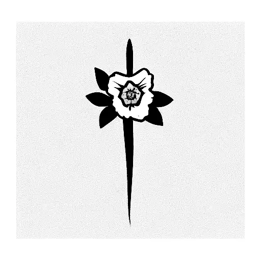 dagger with small daffodil flowers and a snake passing through the enire dagger vertically  tattoo design idea