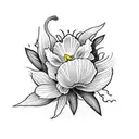 dagger with daffodil flowers and a snake passing through the enire dagger vertically  tattoo design idea