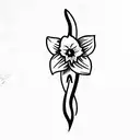 dagger with small daffodil flowers and a snake passing through the enire dagger vertically  tattoo design idea