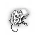 dagger with small daffodil flowers and a snake passing through the enire dagger vertically  tattoo design idea