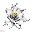 dagger with small daffodil flowers and a snake passing through the enire dagger vertically  tattoo design idea