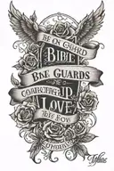image of bible verse  Be on your guard; stand firm in the faith; be courageous; be strong. Do everything in love.  tattoo design idea