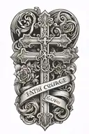 cross; faith; courage, strong; love tattoo design idea