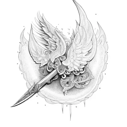 espada con alas de angel tattoo design idea