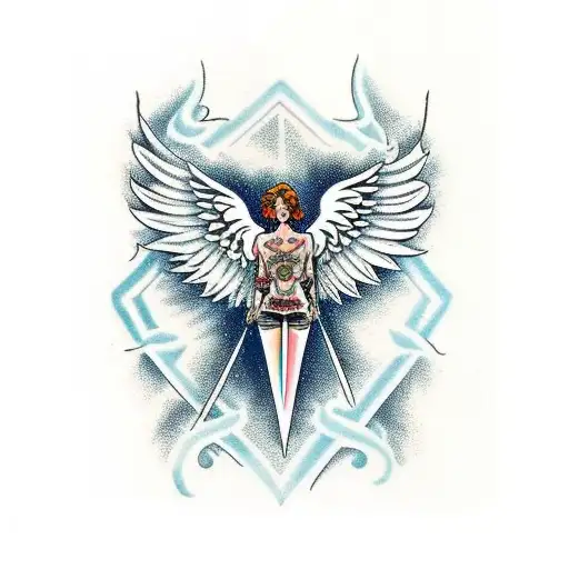 espada con alas de angel tattoo design idea