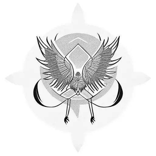 cyber tribal crane  tattoo design idea