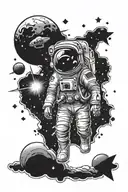 astronaut dog in space with space shuttle satellite milky way planets stars ufo tattoo design idea