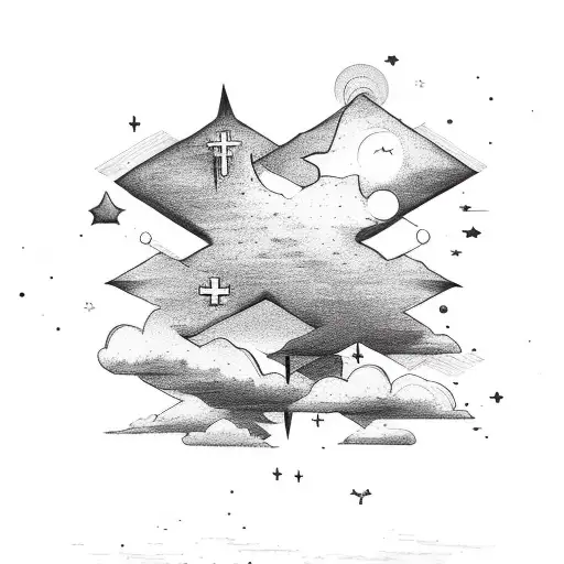 crosses with stars and clouds tattoo design idea