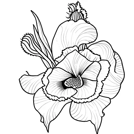 iris with sunflower and violet  tattoo design idea