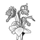 iris with sunflower and violet  tattoo design idea