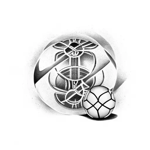 A trap-themed tattoo featuring a football and basketball intertwined with musical notes tattoo design idea