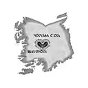 Nova Scotia map with hearts marking Halifax, Peggy's Cove, and Blomidon.  tattoo design idea