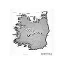 Nova Scotia map with hearts marking Halifax, Peggy's Cove, and Blomidon.  tattoo design idea