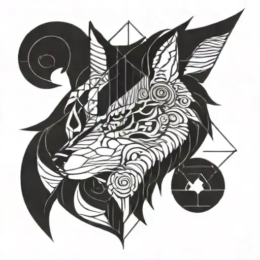 A geometric wolf design incorporating elements of the fleur de lis and Viking symbols tattoo design idea