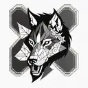 A geometric wolf design incorporating elements of the fleur de lis and Viking symbols tattoo design idea