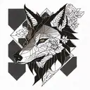 A geometric wolf design incorporating elements of the fleur de lis and Viking symbols tattoo design idea