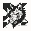 A geometric wolf design incorporating elements of the fleur de lis and Viking symbols tattoo design idea