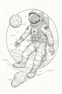 Astronaut playing basketball on the moon with Houston skyline tattoo design idea