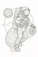 Astronaut playing basketball on the moon with Houston skyline tattoo design idea