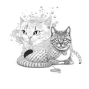 betta fish with cat, concert. tattoo design idea