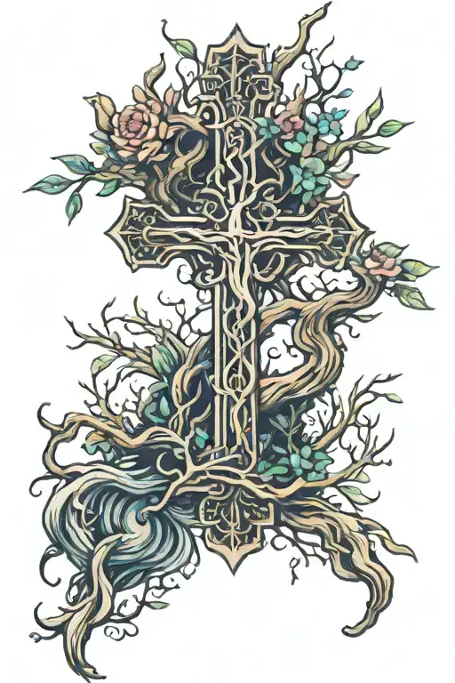 rooted in cross  tattoo design idea