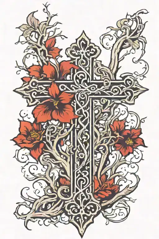 cross with roots tattoo design idea