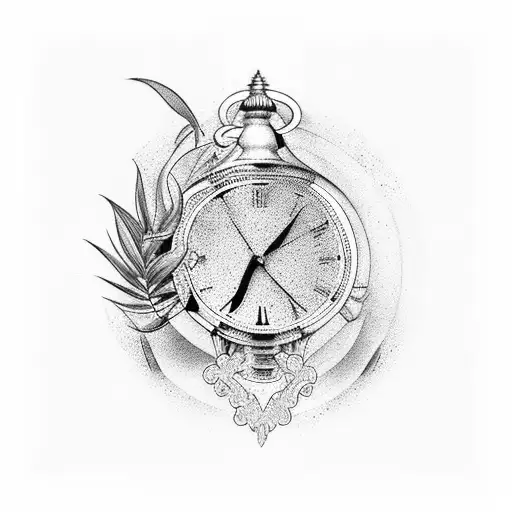 reloj con brujula y palmeras tattoo design idea
