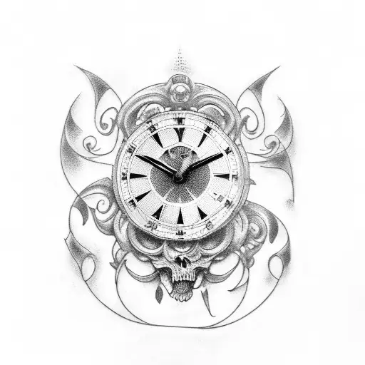 reloj de arena con brujula y palmeras tattoo design idea