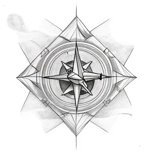 A sketch-style tattoo of a paper airplane flying over a compass tattoo design idea
