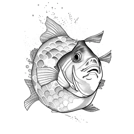 A goldfish swimming in a fish tank made up of pixelated PC game icons tattoo design idea