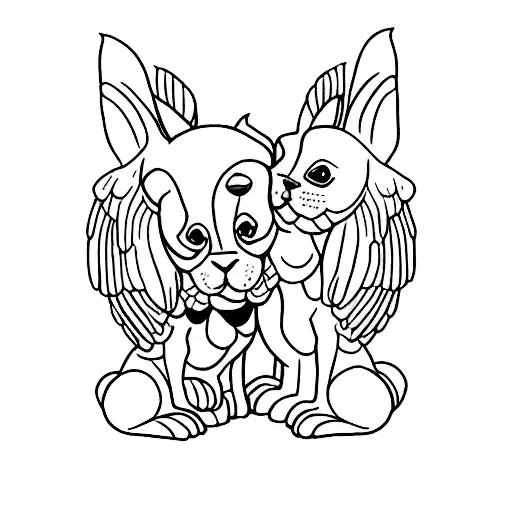 2 bunnies, one dog and once Angel dog tattoo design idea