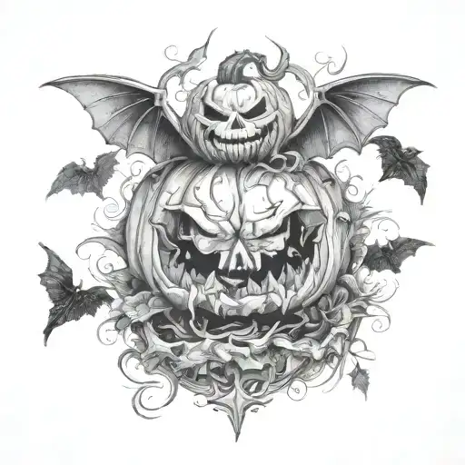 Rotting Jack-o-lantern spitting out pumpkin insides tattoo design idea