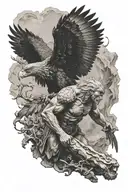 prometheus and an eagle coming to eat his liver, marble tattoo design idea