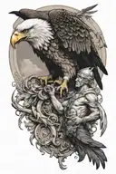 prometheus and an eagle coming to eat his liver, marble tattoo design idea