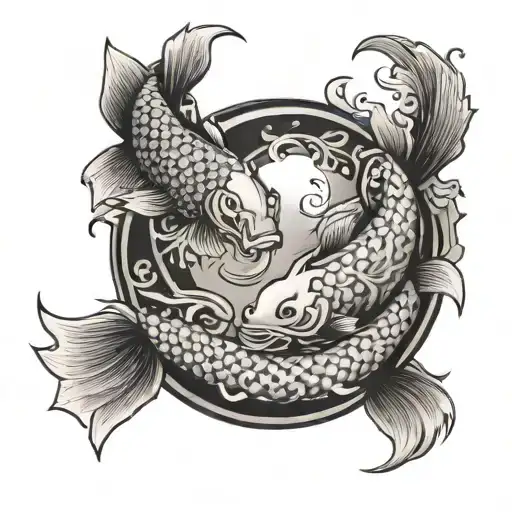 ying yang koi with fu dog tattoo design idea