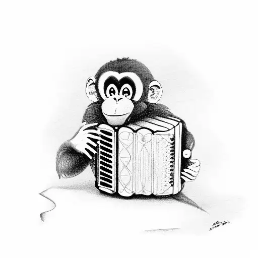 monkey playing an accordion guitar tattoo design idea
