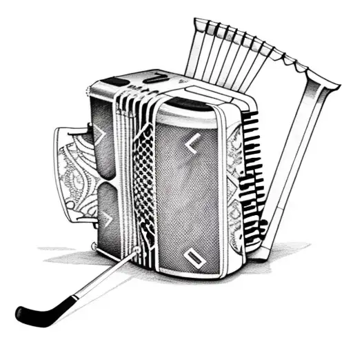 accordion guitar and hockey stick all in one tattoo design idea