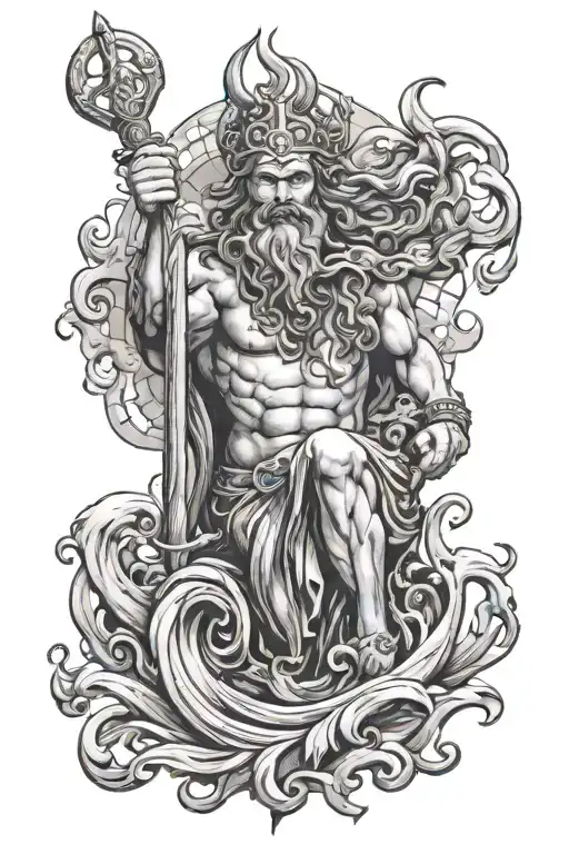 poseidon god tattoo design idea