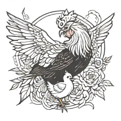 hen raising chicks under her wings tattoo design idea
