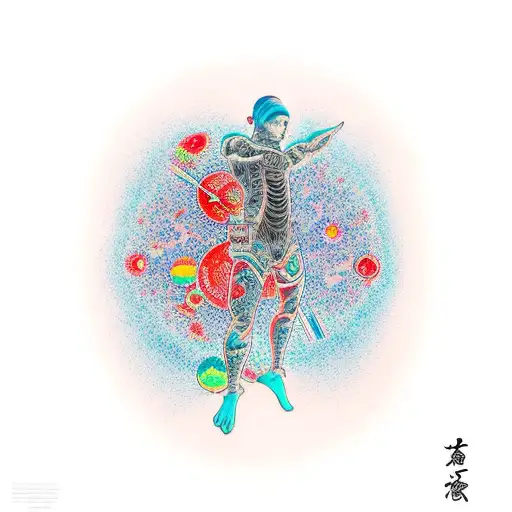 falling man figure with cosmic details  tattoo design idea