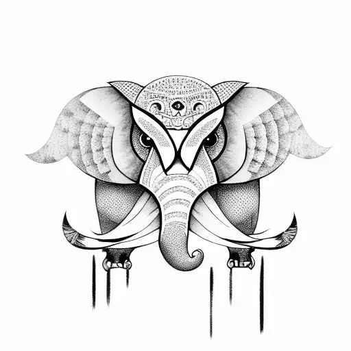 owl and elephant together tattoo design idea