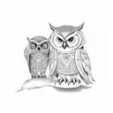 owl and elephant together tattoo design idea