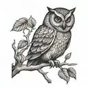 owl perched on a small branch tattoo design idea