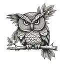 owl perched on a small branch tattoo design idea