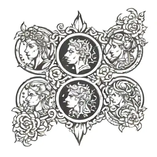 3 brothers, 2 sisters, ashtree  tattoo design idea