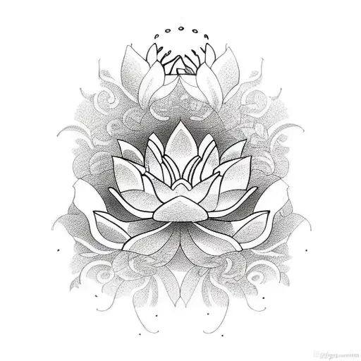 lotus flowers and butterflies tattoo design idea